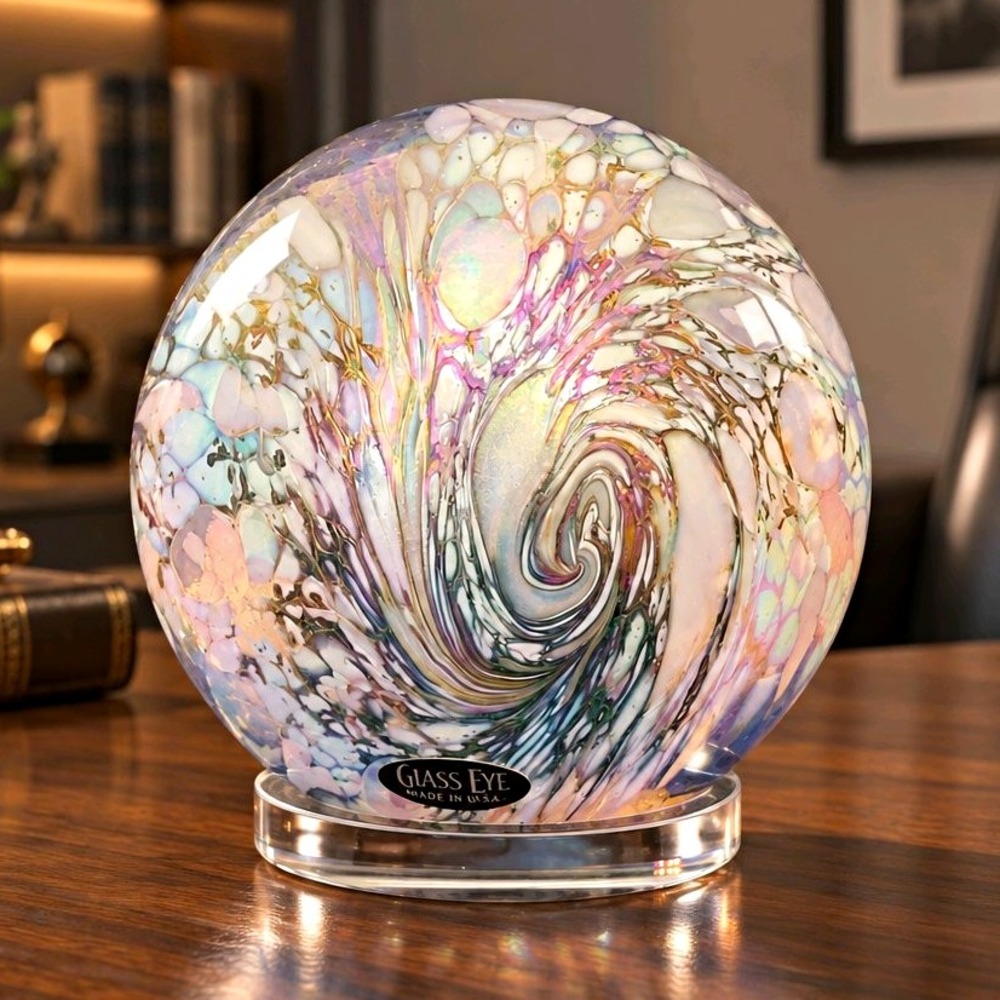Glass Eye USA Art Glass Swirl Paperweight Beach Seashells Multicolor Glossy